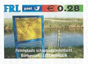 Bord en finishpaal die bij finish stonden