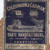 Label verpakking schaatsen schaatsenmaker Colquhoun&Cadman, Sheffield (Engeland)