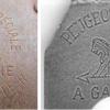 Merkteken metalen kunstschaatsen schaatsenmaker Peugeot Frères, Montbéliard (Frankrijk)