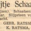 Advertentie 1940 schaatsenverkoper K, Ratsma, Akkrum