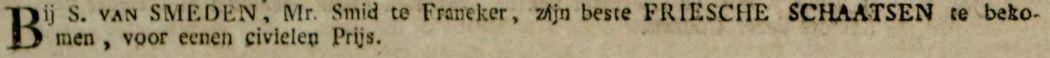 Advertentie 1829 schaatsenmaker S. van Smeden, Franeker