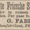 Advertentie 1889 schaatsenmaker G. Faber, Franeker