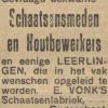 Advertentie 1929 schaatsenmaker E. Vonk, Oudeschoot
