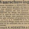 Advertentie 1928 schaatsenmaker K.A. Hoekstra, Warga