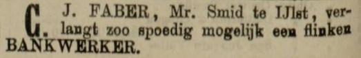 Advertentie 1887 schaatsenmaker C.J. Faber, IJlst
