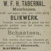 Advertentie 1883 schaatsenmaker W.F.H. Tabernal, Amersfoort