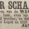 Advertentie 1850 schaatsenmaker J. Hendrikse, Lopik