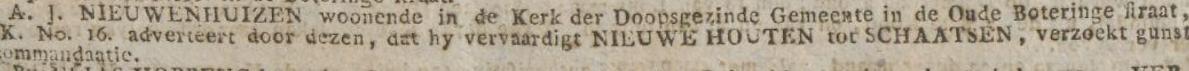 Advertentie 1810 schaatsenmaker A.J. Nieuwenhuizen, Groningen
