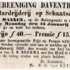 Advertentie hardrijderij 14 januari 1850 op schaatsen ijsclub Daventria, Deventer