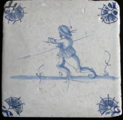 Schaatser met ijsstok