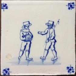 Schaatser met een mof (handwarmer) en schaatser met ijsstok