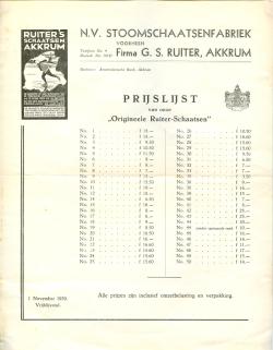 Prijslijst G.S.Ruiter, Akkrum