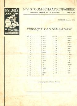 Prijslijst G.S.Ruiter, Akkrum