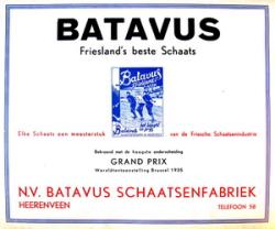 Etiket voor op dozen schaatsen Batavus Schaatsenfabriek
